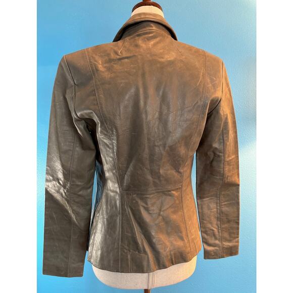 NWOT BLK DNM Distressed Leather Blazer Jacket Lined Olive Open XS XXS - Picture 5 of 9